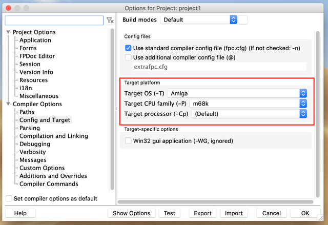 Compiler target setup